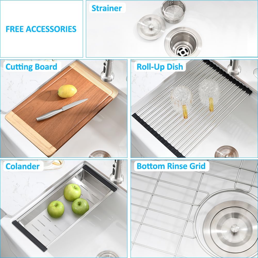 33 White Farmhouse Sink Workstation Apron Front Farm Sink Fireclay | 33x21 White Fireclay Farmhouse Kitchen Sink