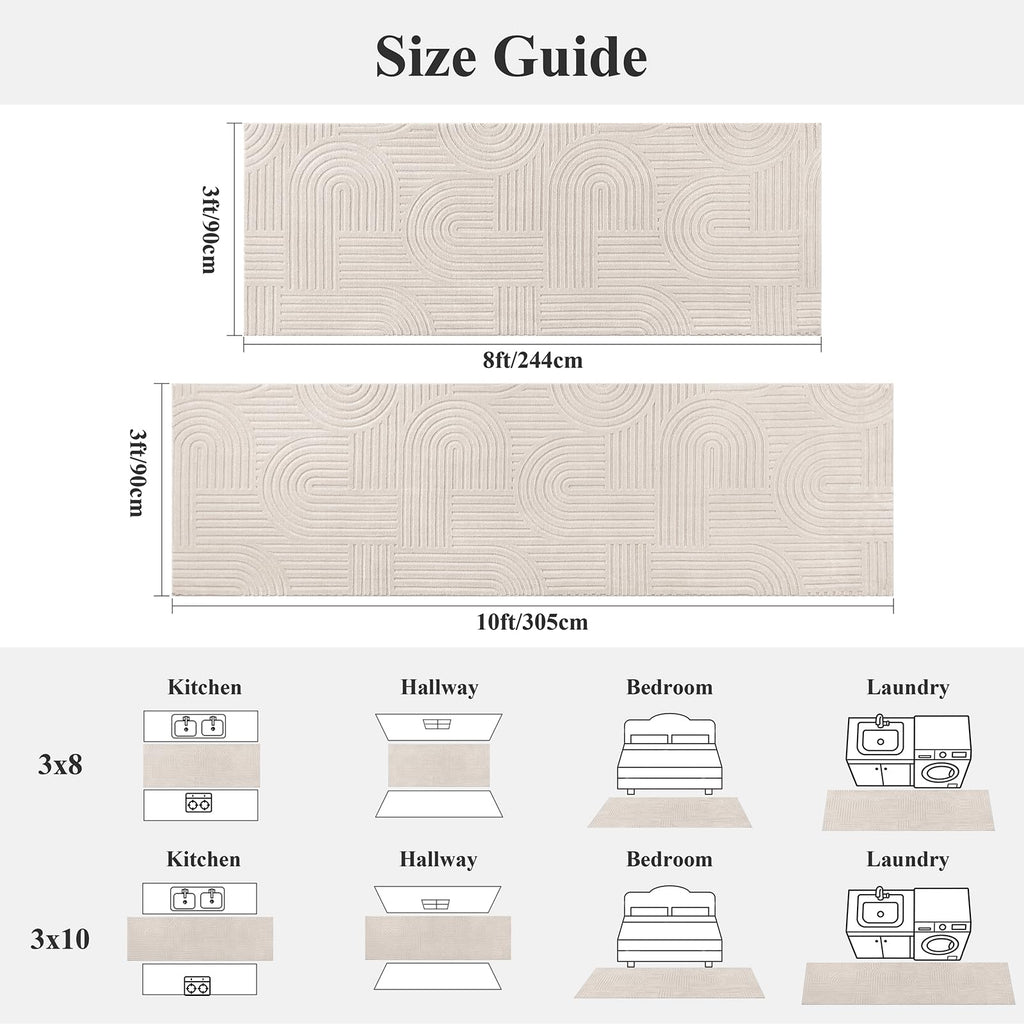 Soft Cozy Fluffy Arch High Low Pile Runner Rugs Non Slip Washable Scandinavian Minimalist Area Rug Runner