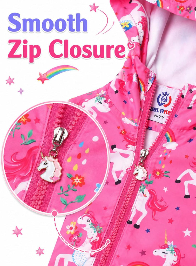 Girls' Lightweight Water-Resistant Jacket Lined Zip-Up Windbreaker with Pockets for Kids & Toddler