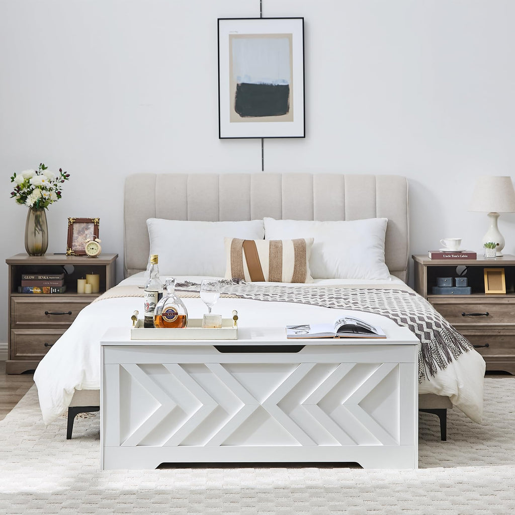 47.2" Storage Bench, Extra Large Wooden Storage Chest with 2 Safety Hinges, entryway Bench, Blanket Storage, Shoe Storage