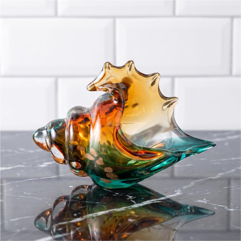 Hand Blown Glass Seashell Statue for Coastal Home Decor,Sea Shells