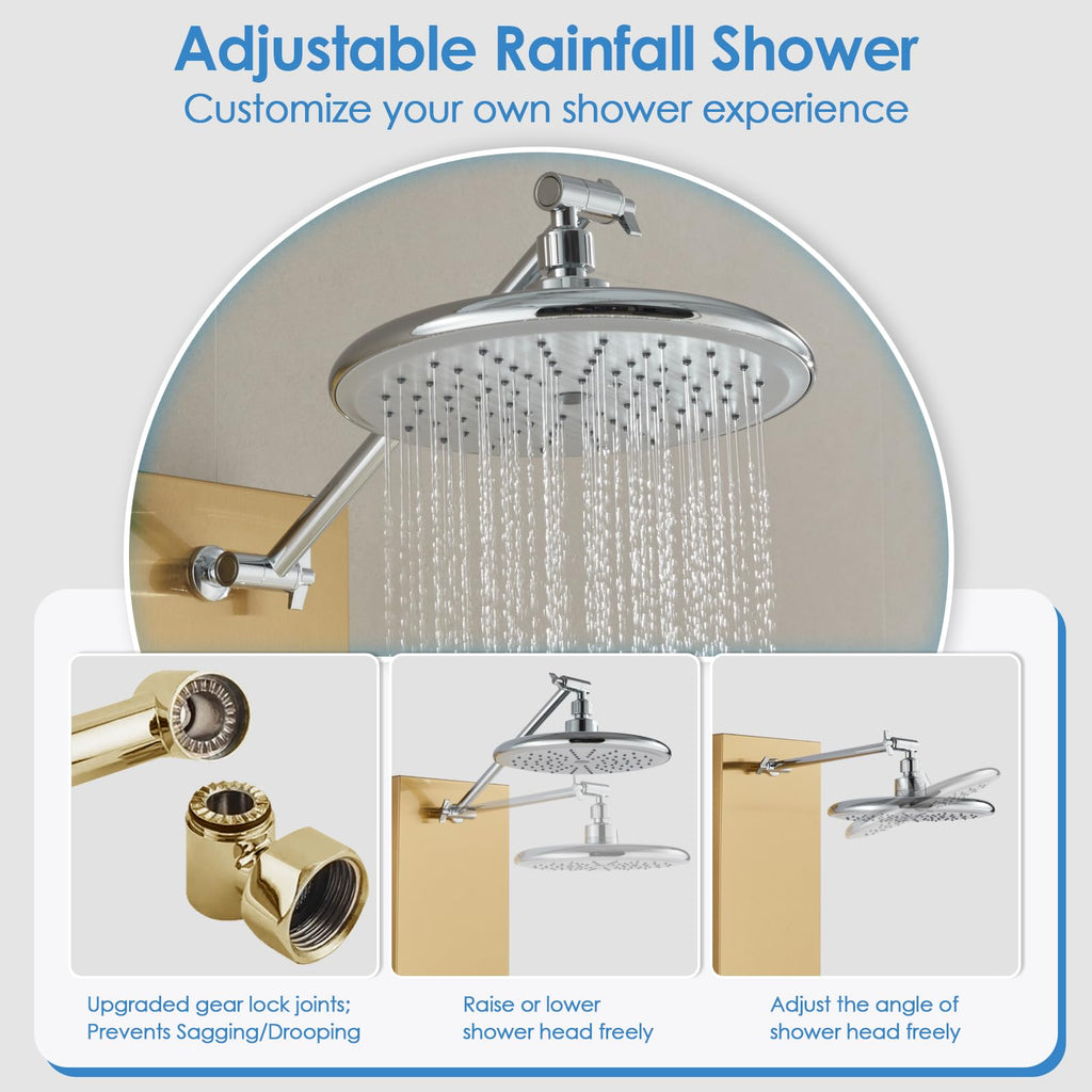 Gold Shower Panel Tower System, 4 Shower Modes Simultaneous Function
