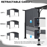 10x12ft Outdoor Retractable Pergola with Sun Shade Canopy Patio Metal Garden Pergola,Dark Grey