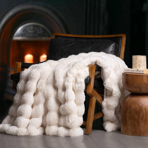 Ultra Soft Luxury Fluffy Faux Rabbit Fur Throw Blanket, Thick Warm Bubble Throw, Cozy Plush Reversible Blankets