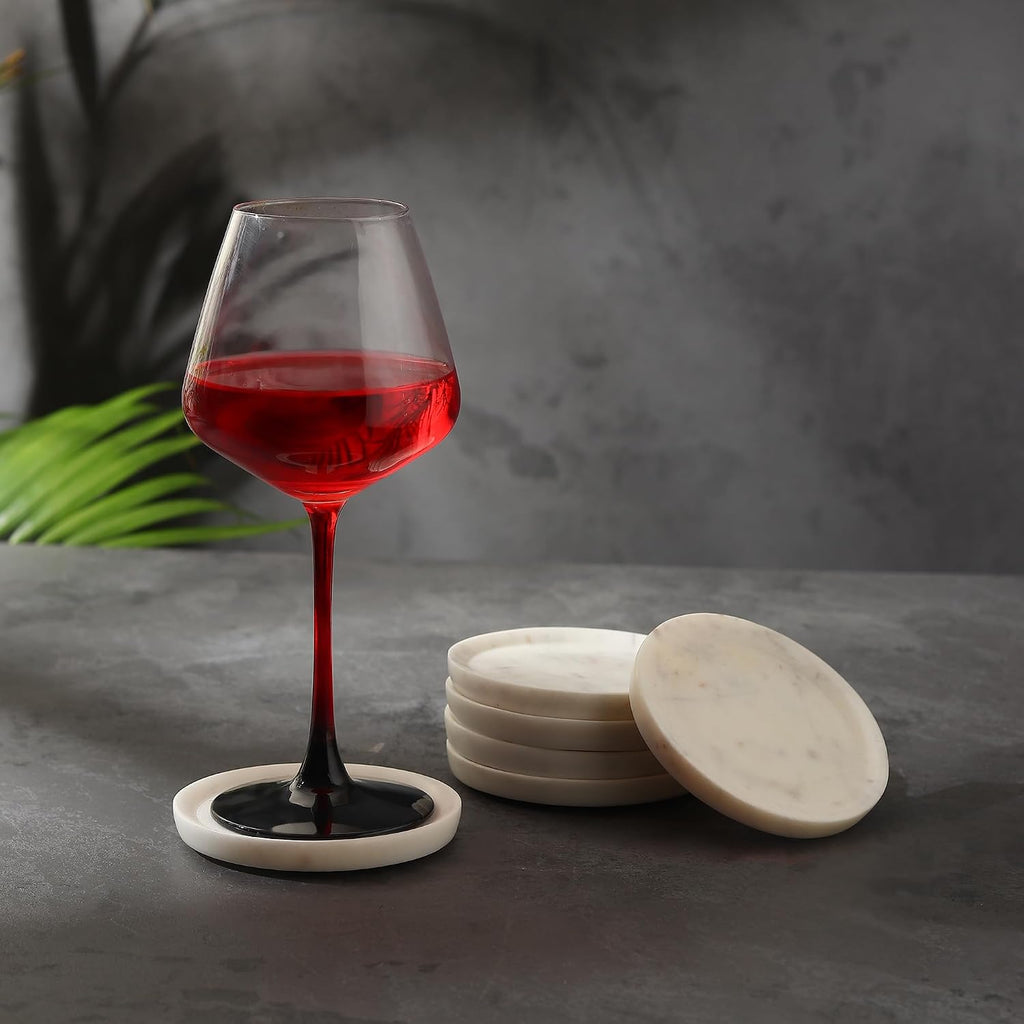 Marble Coasters with Raised Edges | 4 inch Dia | 100% Real Marble Drink Coasters | Modern Home Decor - Set of 6