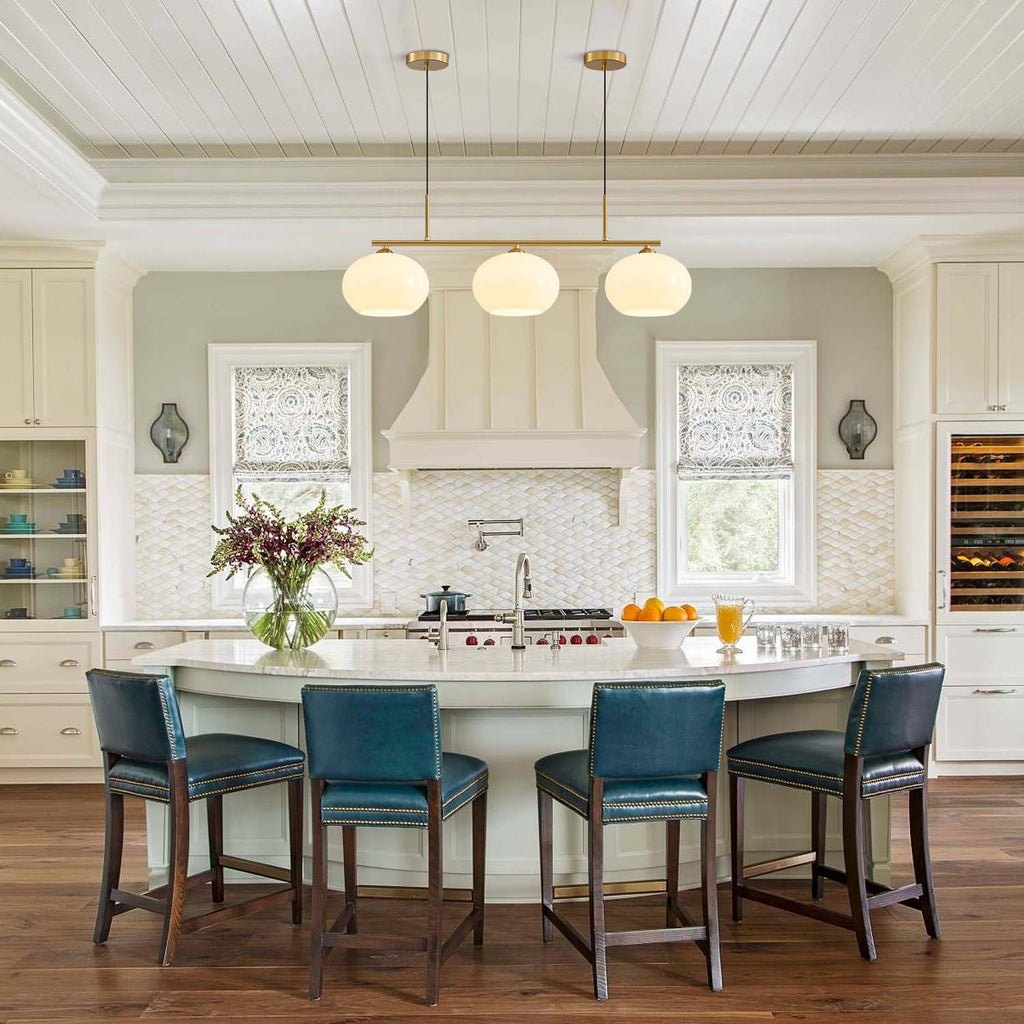 Lighting Mid Century Modern 3-Light Brushed Brass Linear Pendant Light