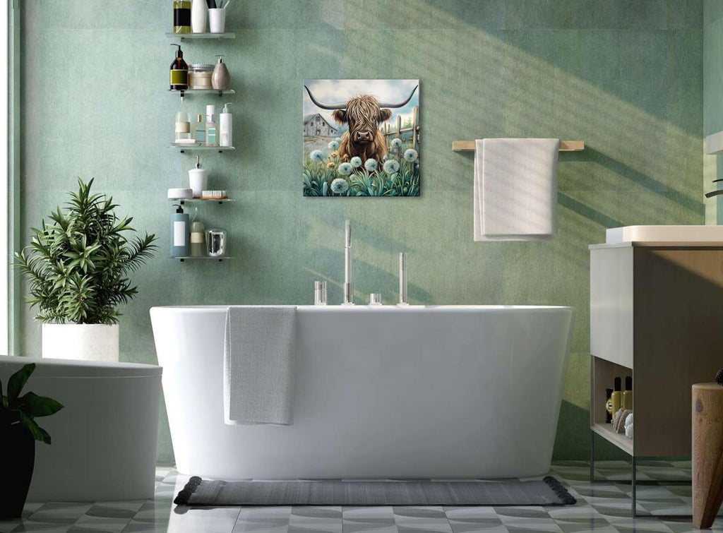 Highland Cow Wall Decor Teal Cow Canvas Print Wall Art20x20 In