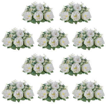 Artificial Flowers Ball Centerpiece: White Fake Kissing Rose, 10 Pcs