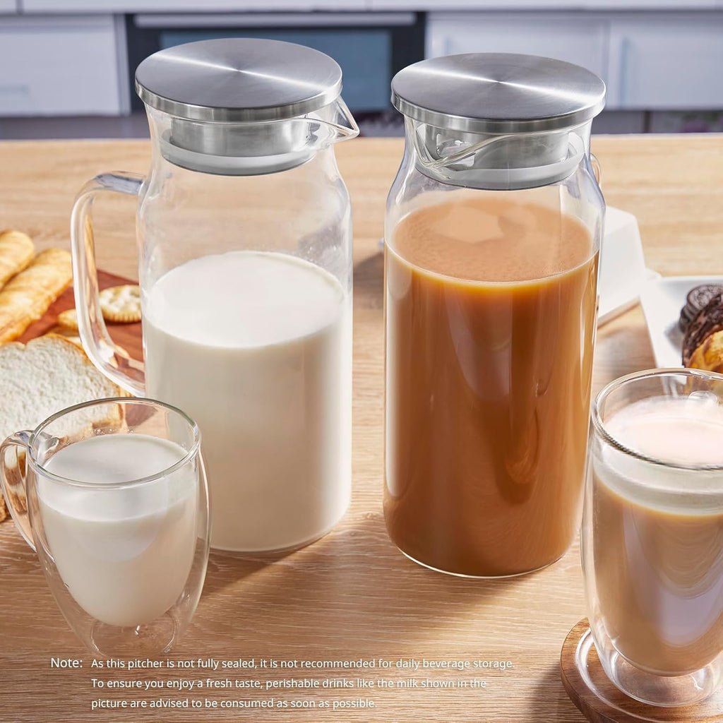 2 Liter 68 oz Glass Pitcher with Lid and Handle, Glass Carafe for Hot/Cold Water, Large Iced Tea Pitcher for Coffee