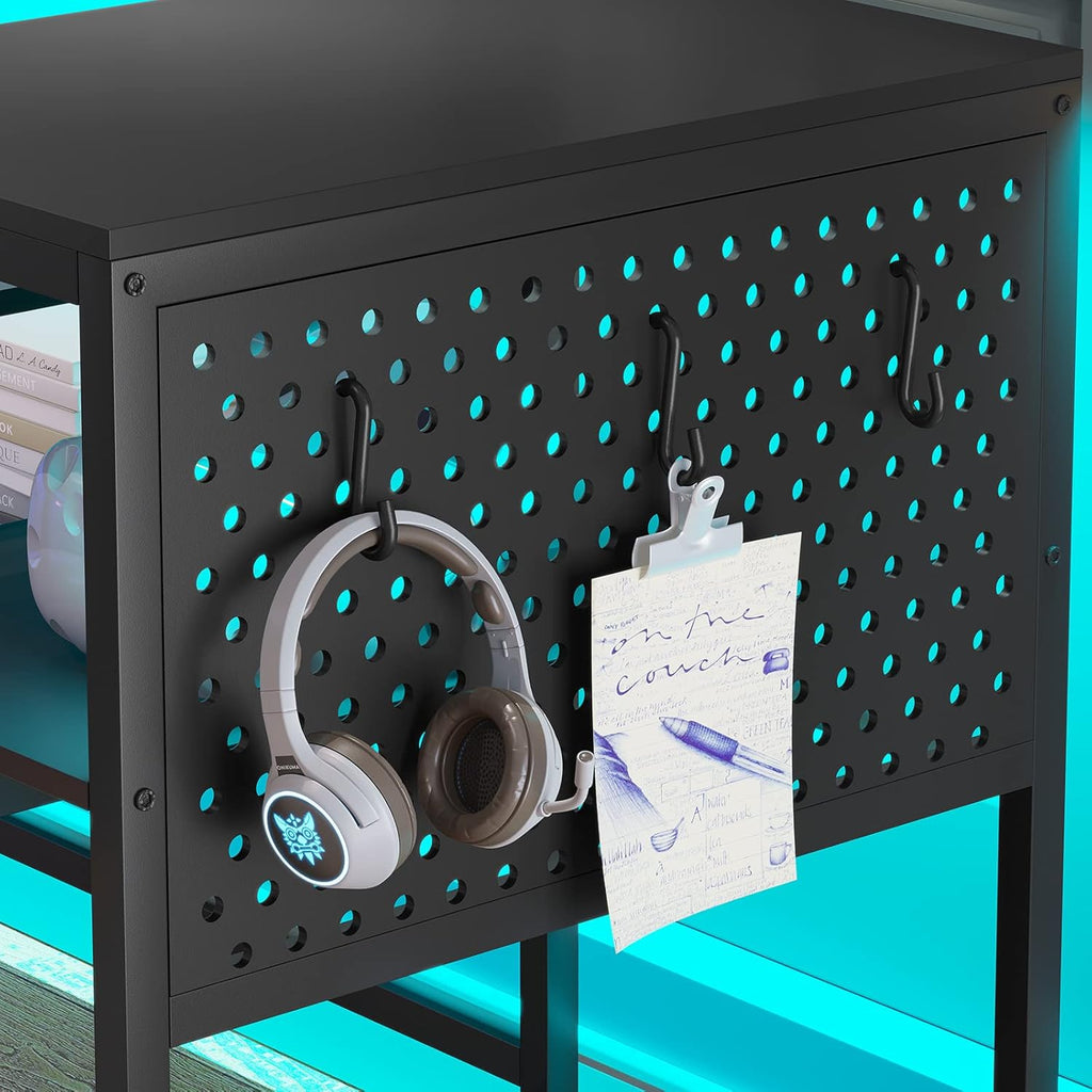 L Shaped Gaming Desk, Reversible Computer Desk, Gaming Desk with Power Outlets & LED Strip, Monitor Shelf, Keyboard