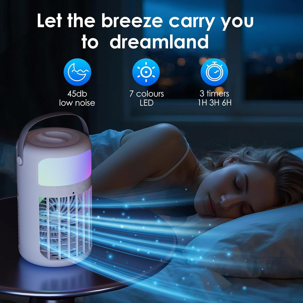 Portable Air Conditioners, Powerful Evaporative Air Cooler, 3-in-1 Personal AC Fan with Humidifier, 1500ML Tank
