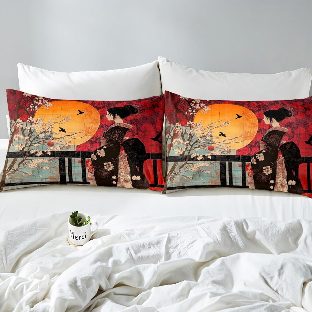 Japanese Style Comforter Set, Cherry Blossoms Down Comforter