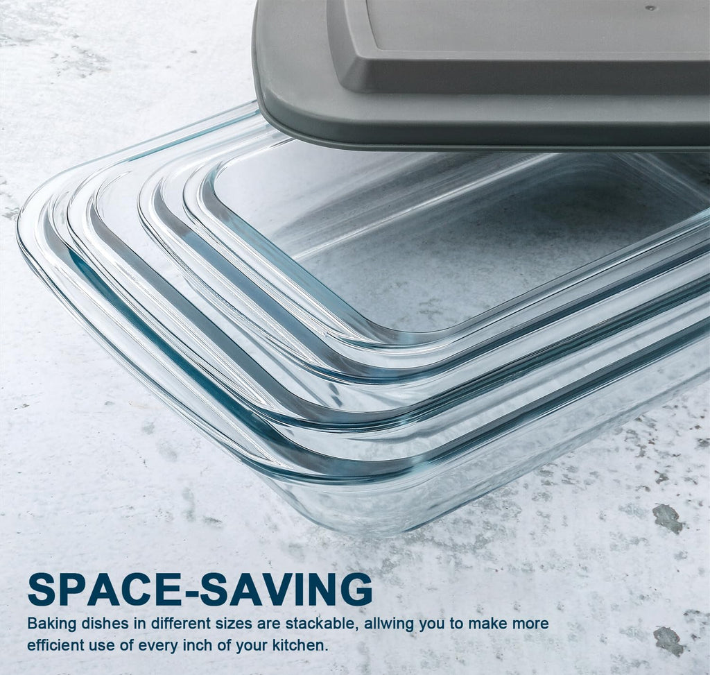 8 Piece Deep Glass Baking Dish with Lids, BPA free, Gray