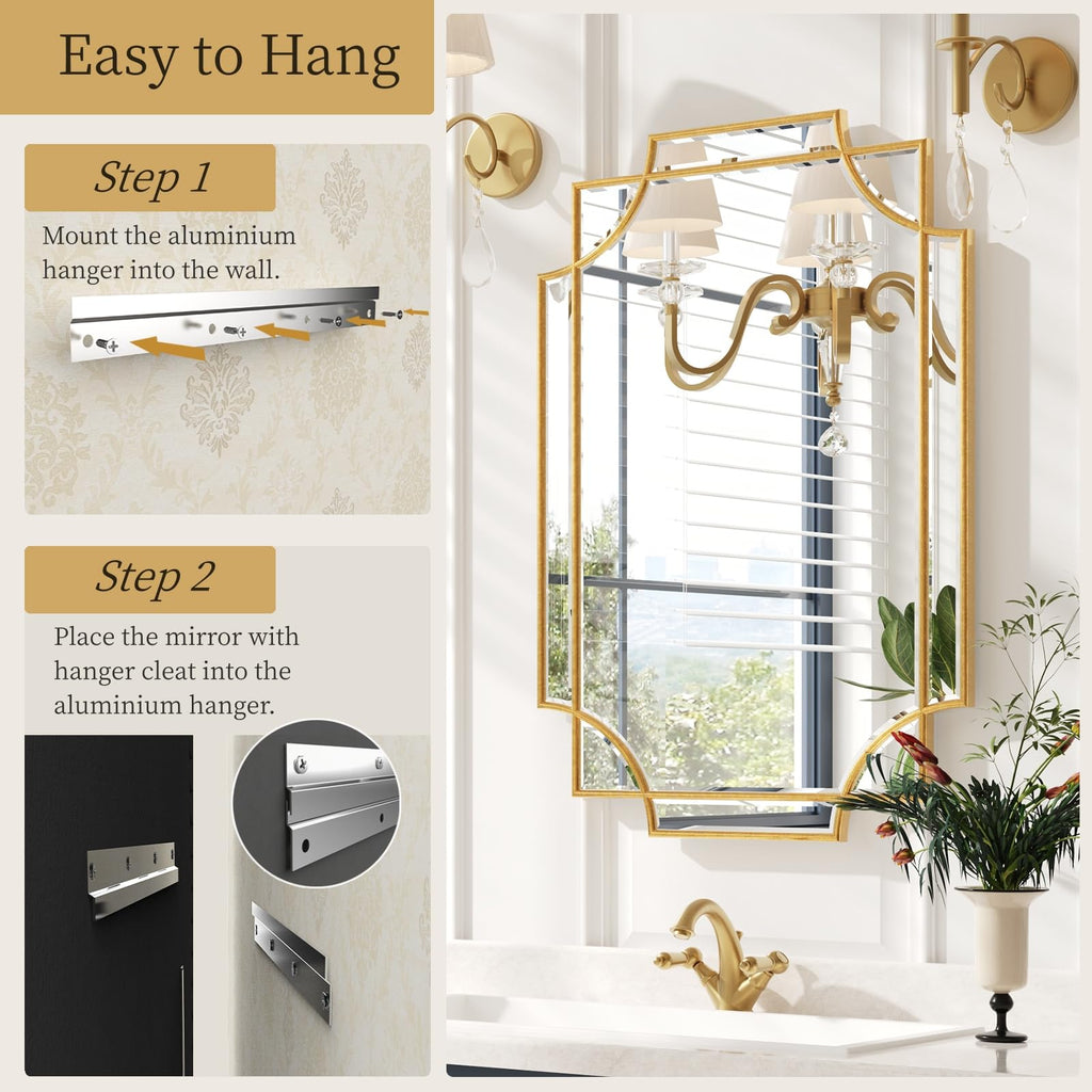 24"x36" Gold Foil Scalloped Edge Decorative Vanity Wall Mirror