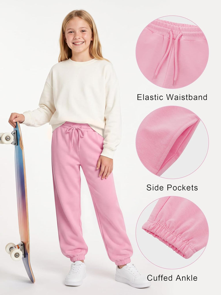3 Pack Girls' Sweatpants Cotton Active Jogger Pants for Kids