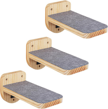 Set of 3 Natural Wood Cat Wall Steps Floating Ladder Stairs