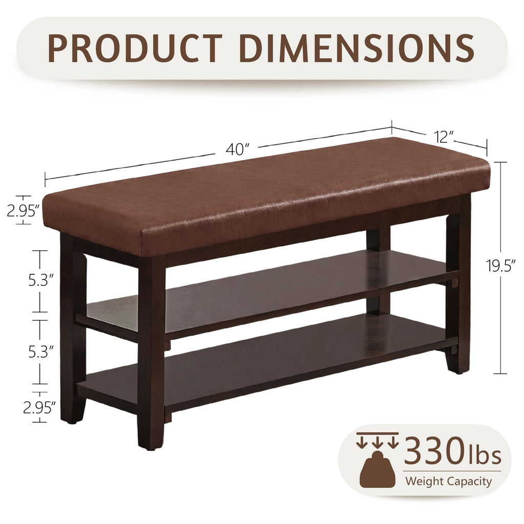 40" Wooden Shoe Rack with Seating, Entryway Bench with Shoe Storage, Brown