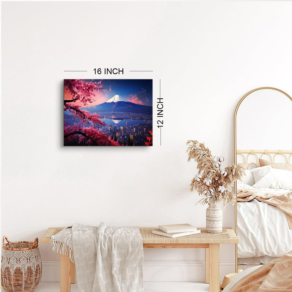 Mount Fuji Canvas Wall Art Japan National Park Poster Vintage Pink Cherry Blossom Pictures Canvas Prints Sunset