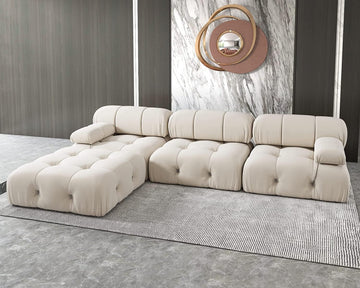 L-Shaped Sectional Couch, 104'' Minimalist Velvet Floor Sofas Couches, Mid-Century Modular Sectional Sofa with