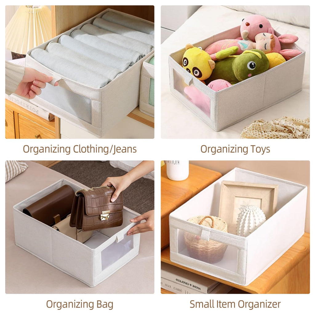 6 Pack Bins Linen Closet Baskets for Closet Organization Foldable Closet Organizer Bins with Clear Window For