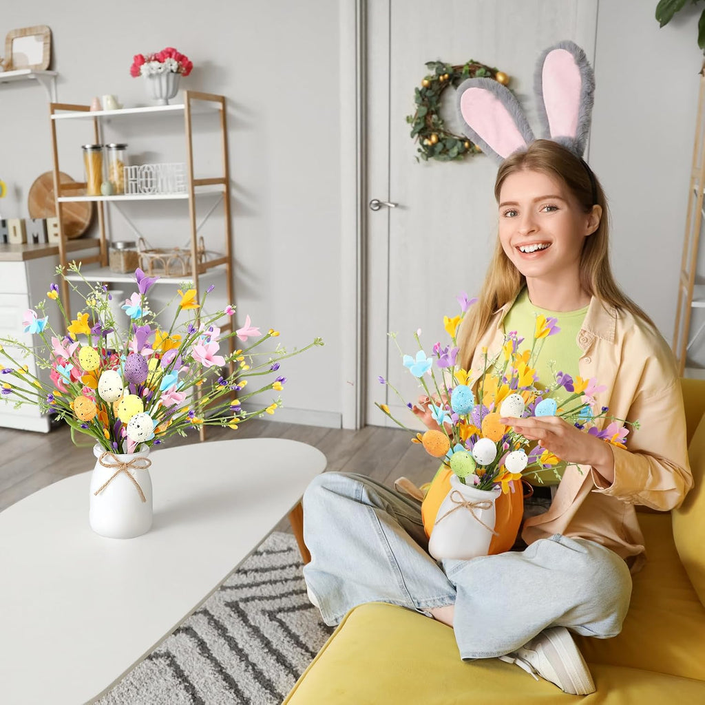Easter Picks and Vase Berry Picks Branches Spring Artificial Flower Arrangement with Colorful Eggs Berries - Set of 2