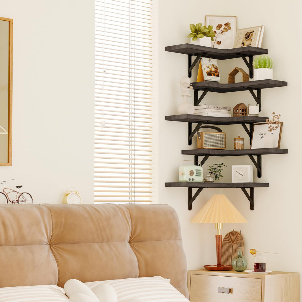 Conner Shelves Wall Mounted for Decor, Weathered Grey Set of 5