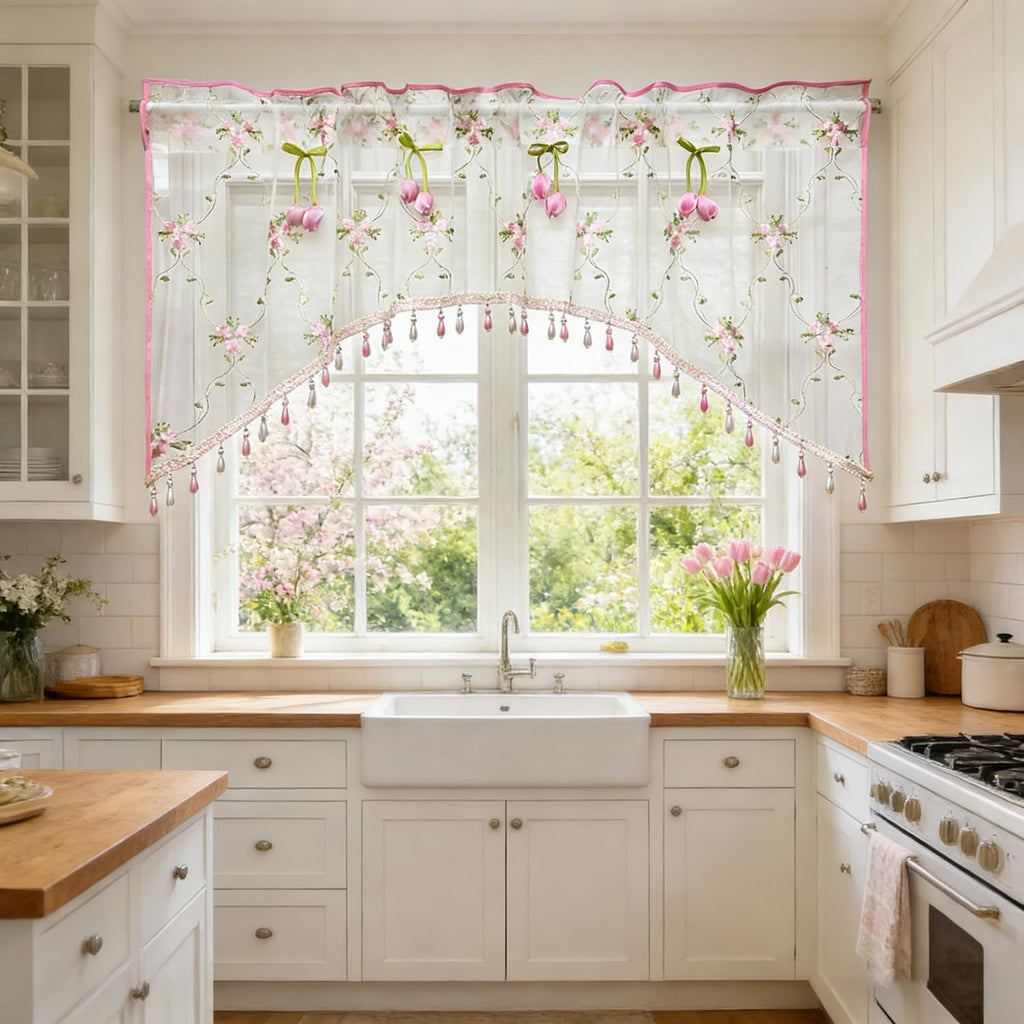 Victorian Floral Lace Sheer Swag Curtain Valance Arched Doorway Curtain