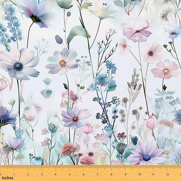 Watercolor Wildflowers Fabric By The Yard Botanical Floral Upholstery Fabric Colorful Flowers Decorative Fabrics for