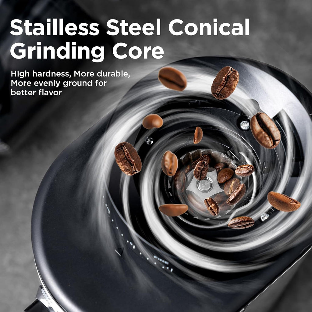 Burr Coffee Grinder, Electric Conical Coffee Bean Grinder With 30 Adjustable Grind Settings For 2-12 Cups, Sliver &