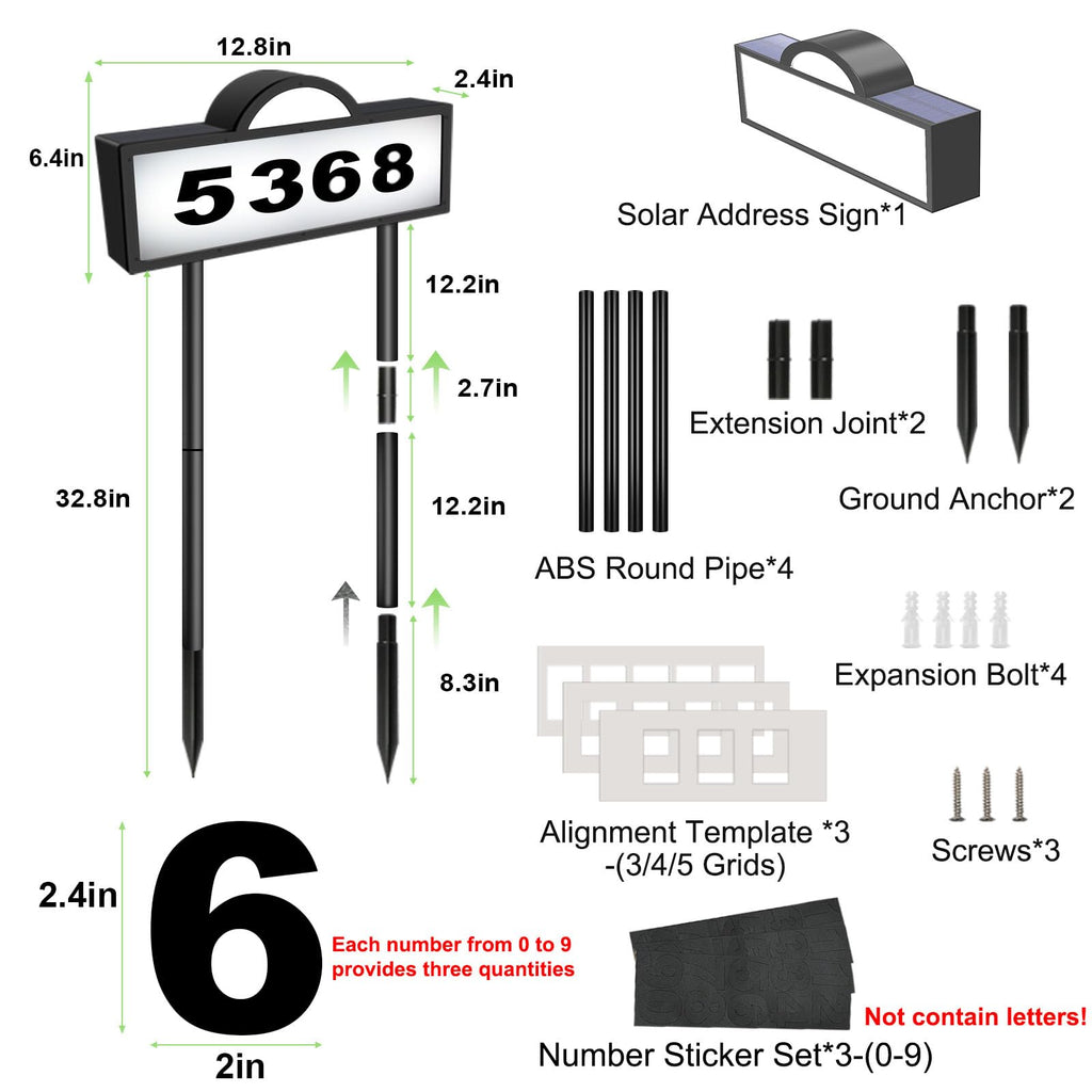 Solar House Numbers for Outside, Lighted Address Sign Yard