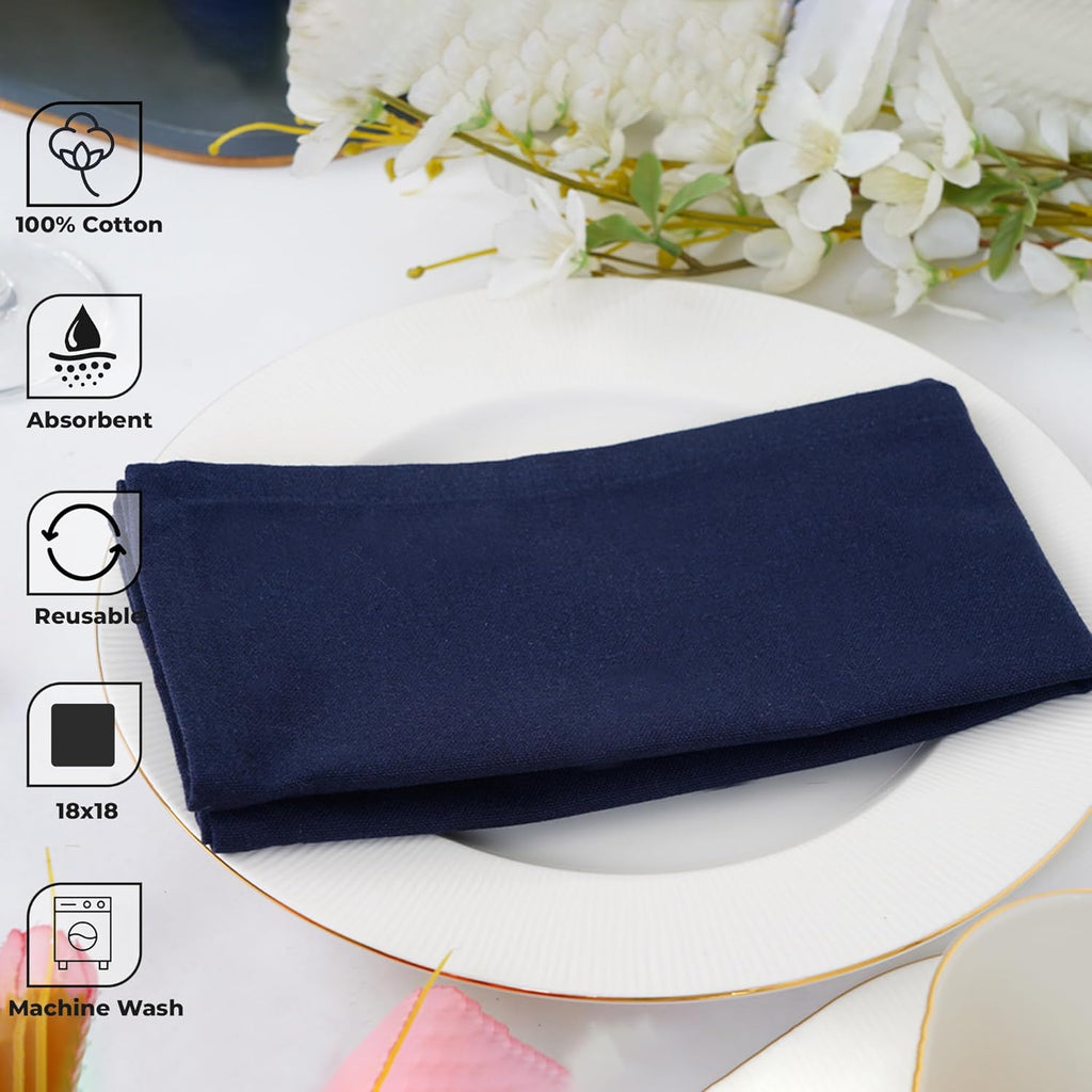 Solid Cloth Napkins Set of 12 Navy Blue 100% Cotton Dinner Napkins 18x18 inches - Reusable, Absorbent & Washable