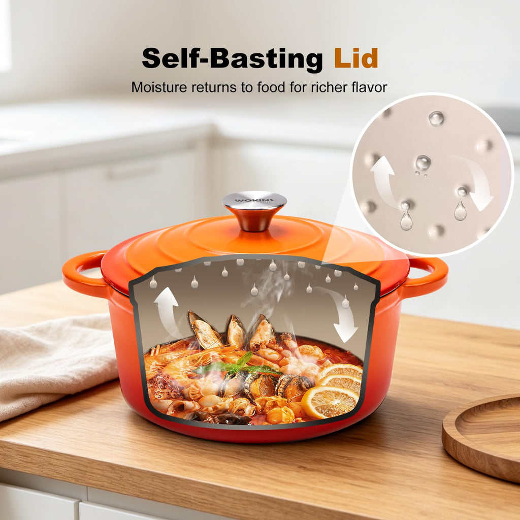 Enameled Cast Iron Round Dutch Oven -4QT Pot With Lid, Orange