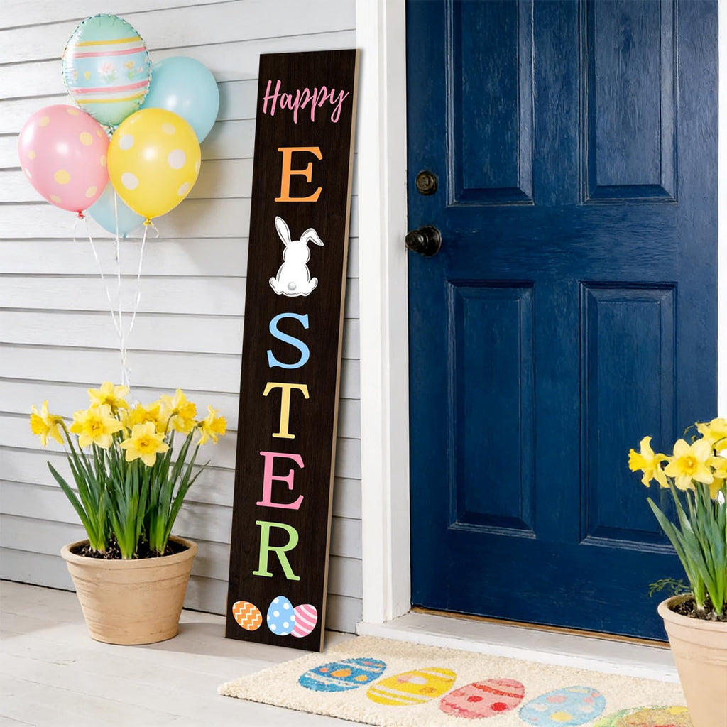 Easter Porch Sign Bunny Rabbit Welcome Sign Vertical Standing Sign For Front Porch Decor Farmhouse Wall Hanging Yard - Set of 3
