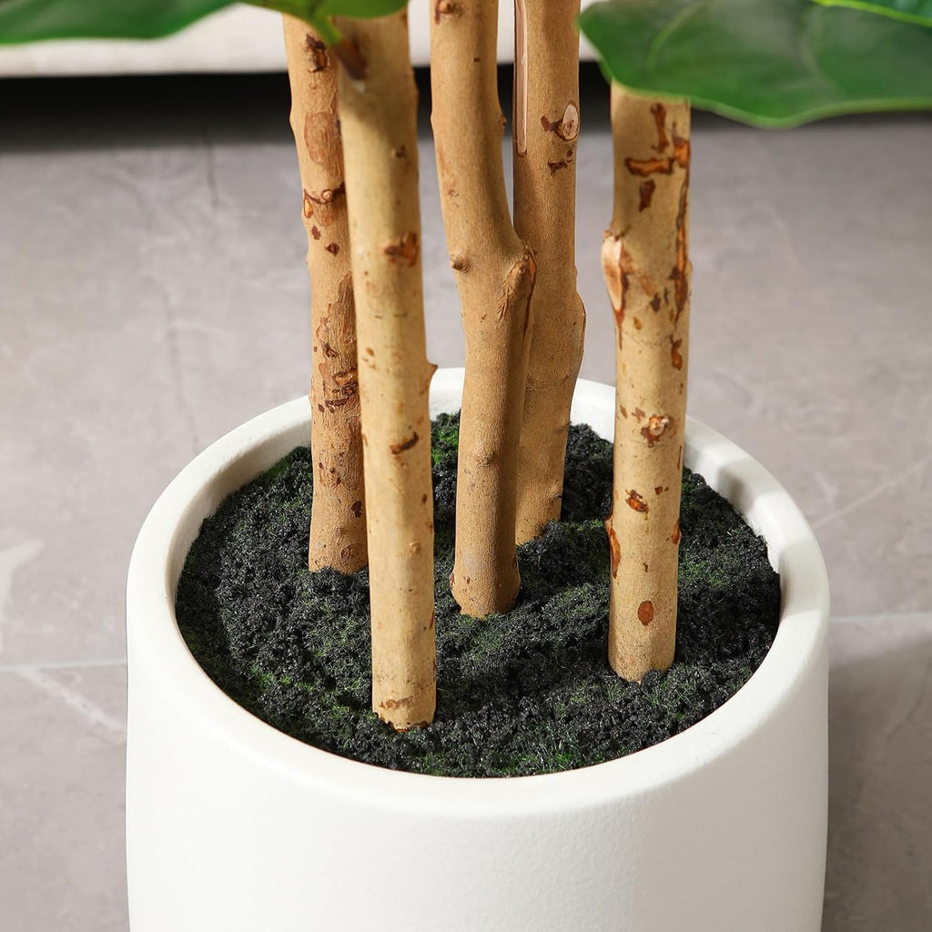 7FT Artificial Fiddle Leaf Fig Tree with White Planter Decor