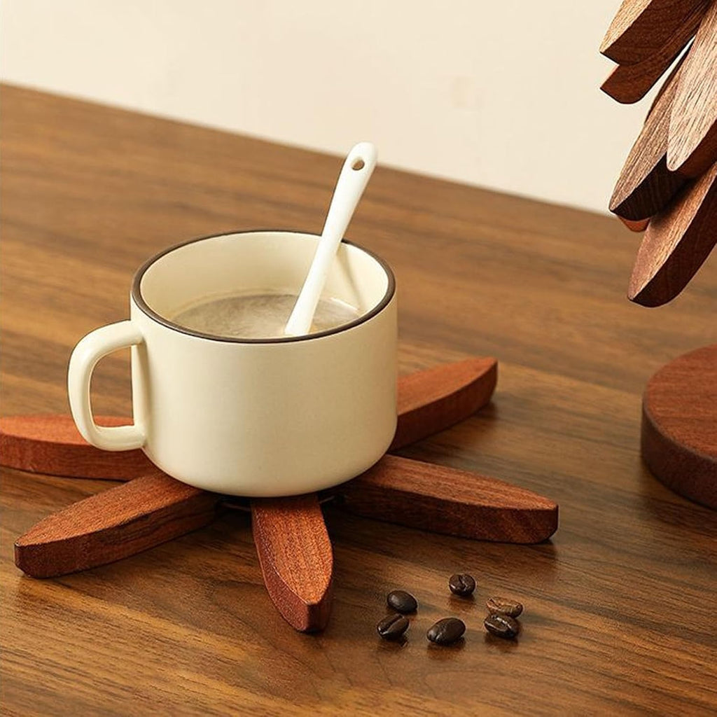 Tree Trivet Set, Natural Tree Trivet Set, Wooden TrivetTree, Naturaltreetrivetset - 4 Wooden Trivets, Foldable Trees - Set of 4