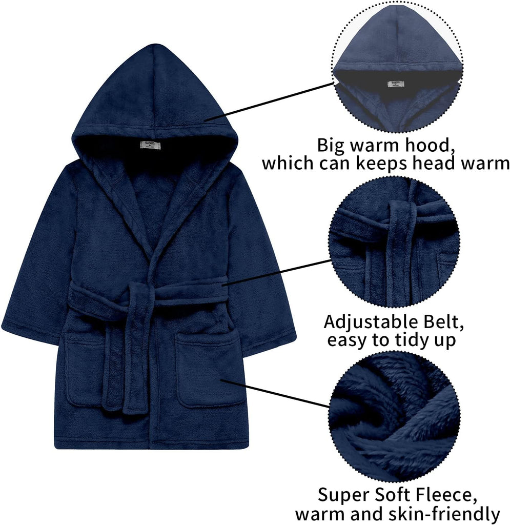 Boys Fleece Robe, Hooded Soft Fuzzy Bathrobe for Kids