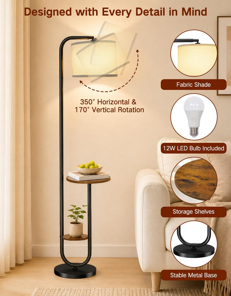 Floor Lamp with Table, Remote Control, Foot Switch, Dimmable Standing Lamp with 3 Color Temperatures, Rotatable