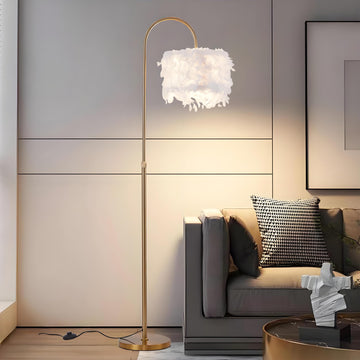 Arc Feather Floor Lamp, Gold Modern LED Feather Standing Lamp, Natural Feather Decorative Tall Lamp with Foot Switch