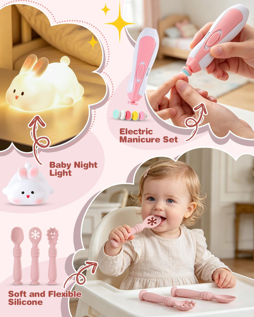 Baby Shower Gifts for Girls, 26 Piece Deluxe Baby Gift Basket - Baby Girl Gift Basket with Bunny Night Light