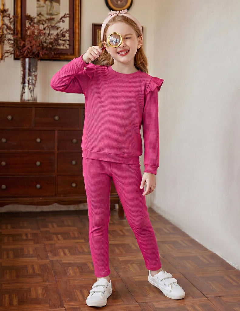 Toddler Girls 2 Piece Outfits Ruffle Sleeve Sweatshirts and Pants