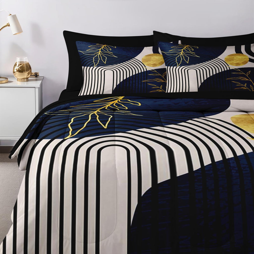 King Comforter Set with Sheets, 7 Pieces Abstract Boho Bedding