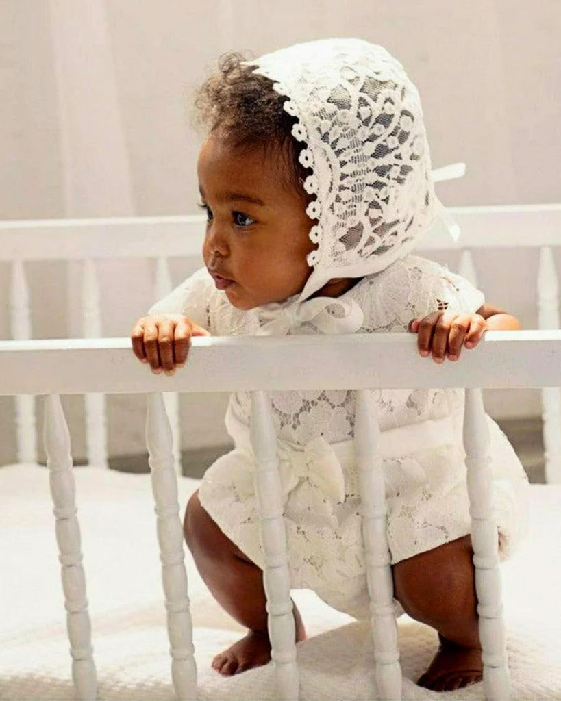 Special Occasion Baby Girl Bubble Romper Christening Outfit - Elegant Waist