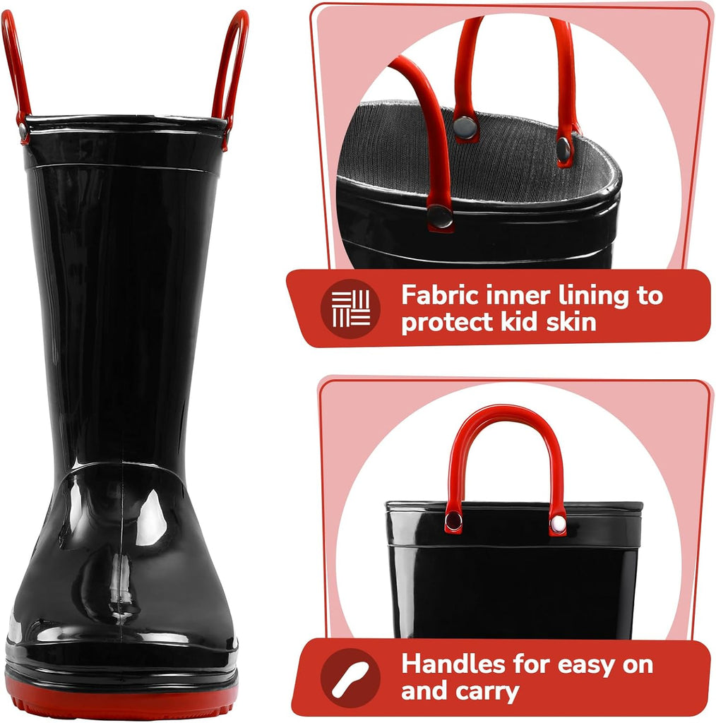 Girls Boys Rain Boots Waterproof Boots with Easy on Handles
