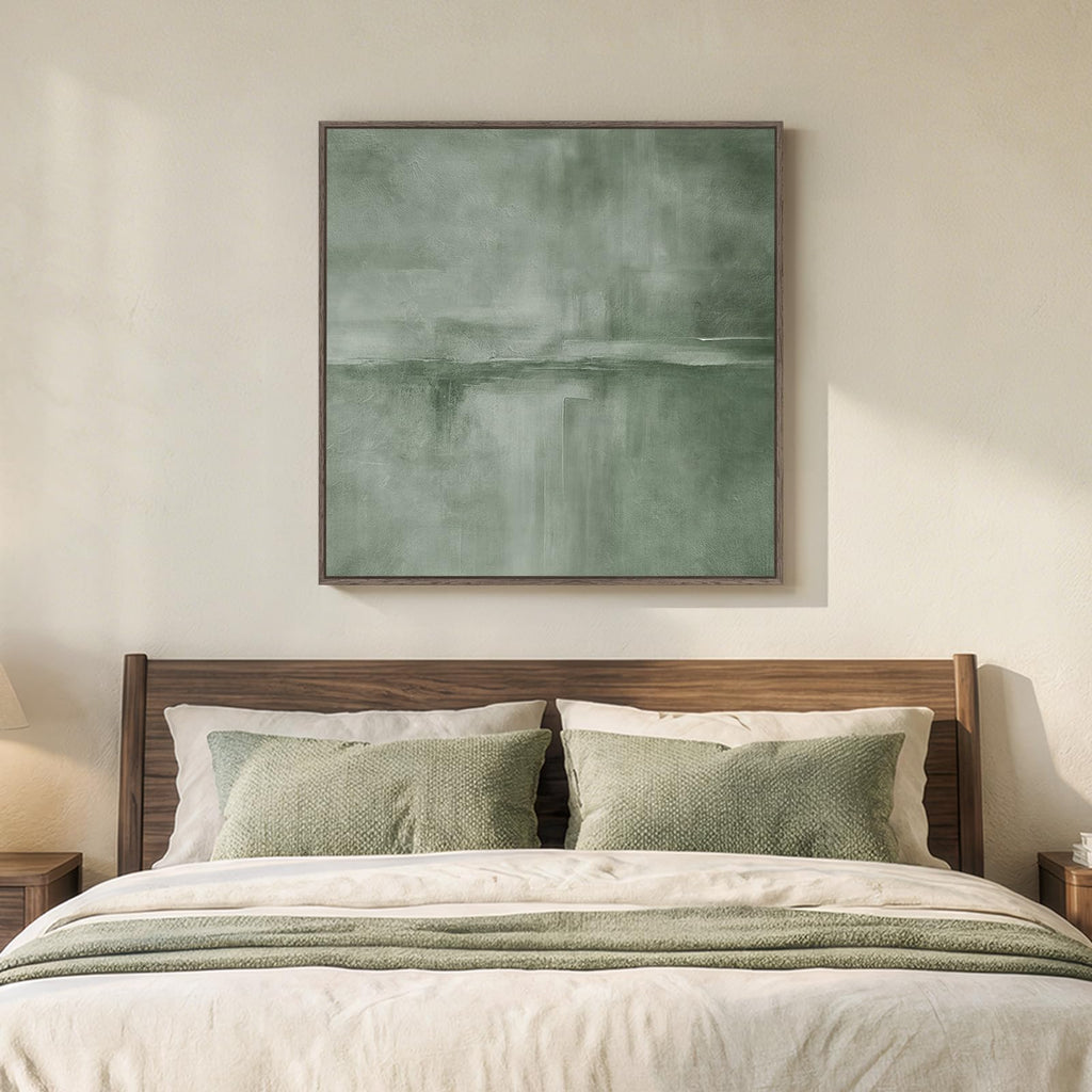 Large Framed Sage Green Abstract Wall Art Decor, 36x36 In
