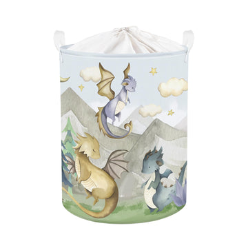 45L Kids Cute Dragon Nursery Hamper Mountain Tree Dirty Clothes Collapsible Laundry Basket Round Cloud Toys Storage