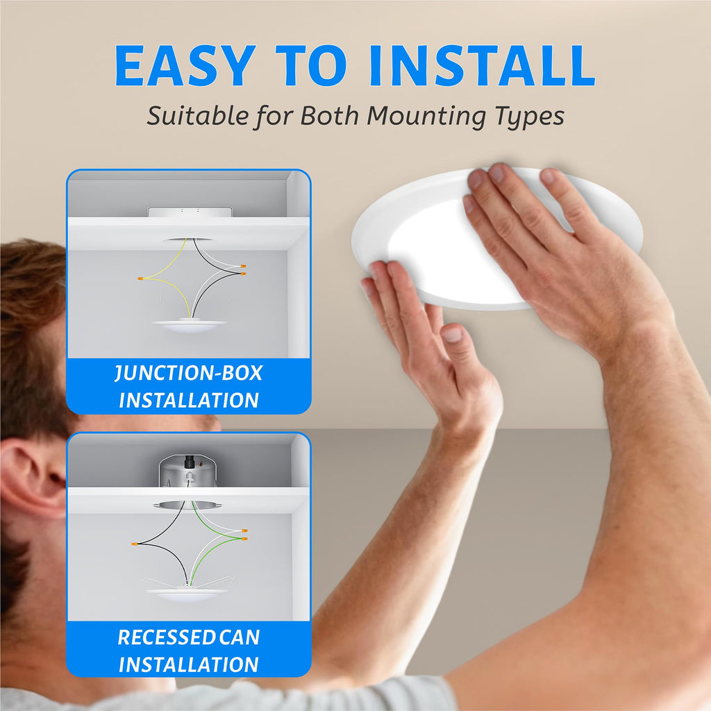 6" LED Flush Mount Ceiling Light, Dimmable Surface Mount Disc Light for 3.5" & 4" J-Box or 5/6" Recessed Can