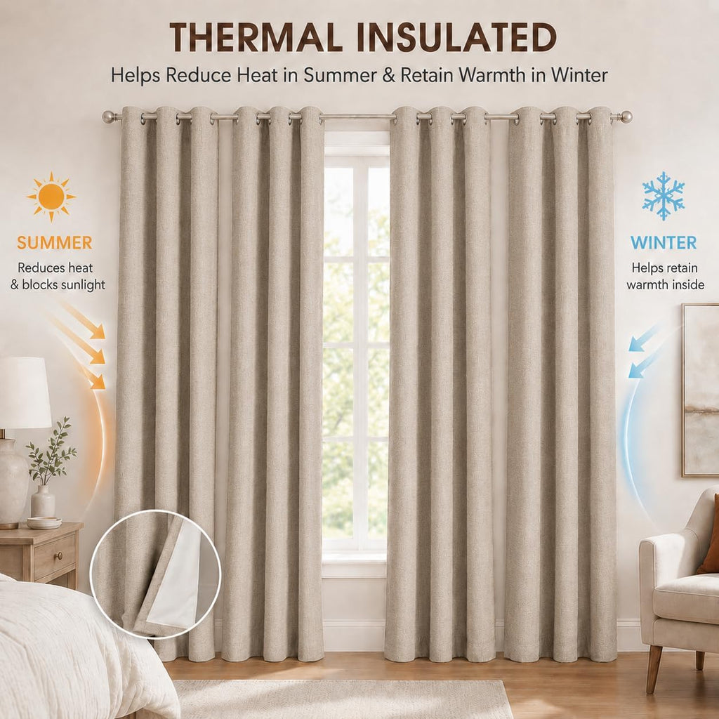 100% Blackout Curtains Set of 4 Panels, Grommet Drapes, Thermal Insulated and Noise Reducing Room Darkening Curtains