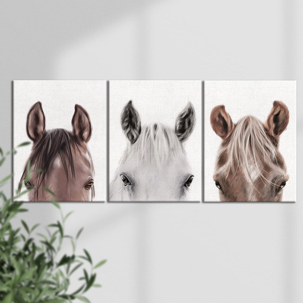 Set of 3 Horse Pictures Wall Art Decor Framed (11.5x15 Inch)