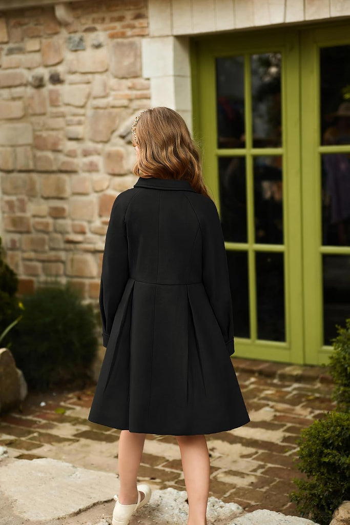 Girls Peacoat Dress Coat Wool Lapel Jacket Fall Winter Outfit