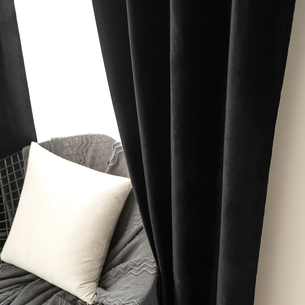 Velvet Blackout Curtains Halloween Black 52 x 63 Inch Length 2 Panel